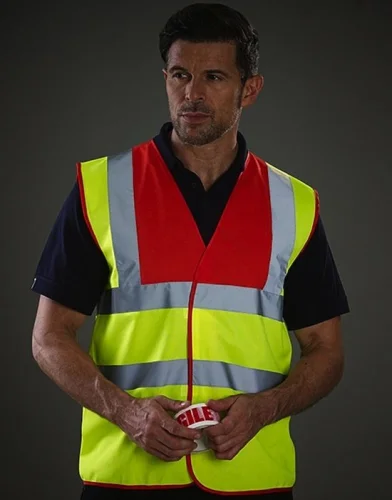 Gilet Alta Visibilità Fluo Valento, Riflettente EN ISO 20471 Hi-Vis-Yellow / Red