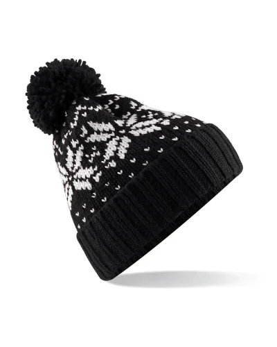 Beechfield Berretto Fair Isle Snowstar, Acrilico, Stile Classico Black/White