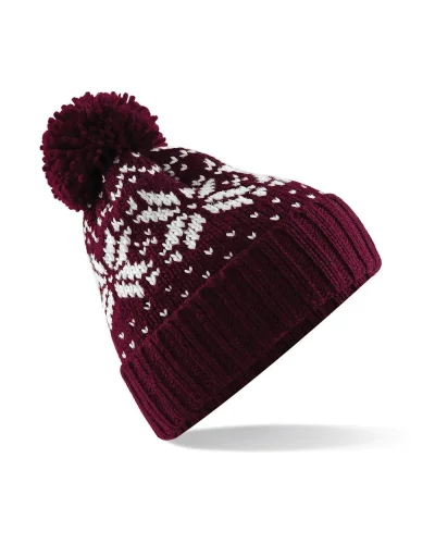 Beechfield Berretto Fair Isle Snowstar, Acrilico, Stile Classico Burgundy/white