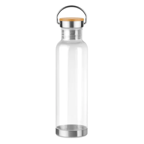 HELSINKI BASIC Bottiglia Tritan 800ml Bambù e Acciaio Antigoccia Trasparente