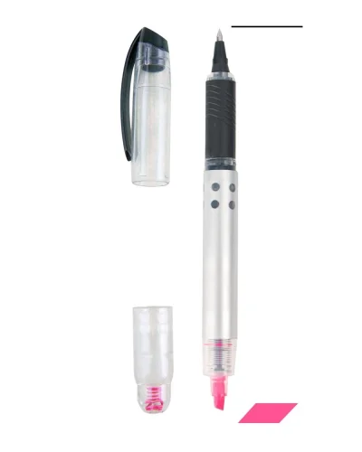 Evidenziatore rosa e roller argento Opaco Duo - Nero e giallo 14,5cm