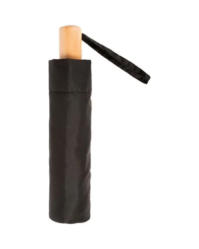 Ombrello mini windproof RPET 21" Save the Planet, manico legno Nero