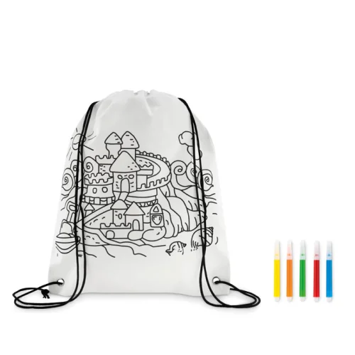 CARRYDRAW Sacca da colorare in TNT 80gr con 5 pennarelli inclusi Bianco