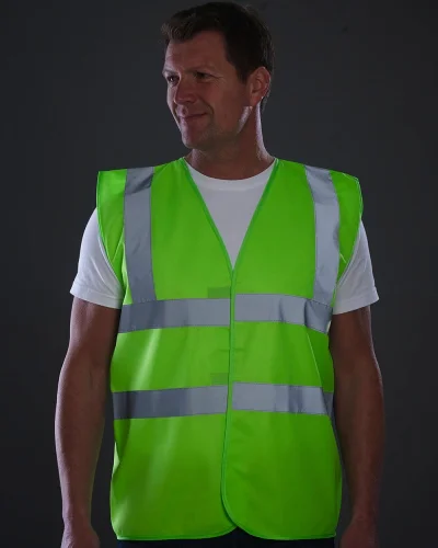 Gilet alta visibilità fluo con 2 bande riflettenti, poliestere