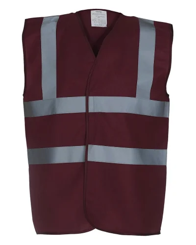 Gilet alta visibilità fluo con 2 bande riflettenti, poliestere Maroon
