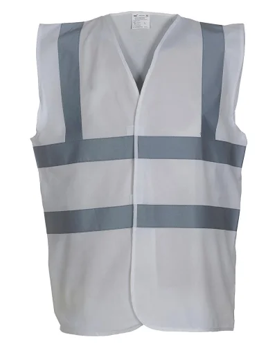 Gilet alta visibilità fluo con 2 bande riflettenti, poliestere White