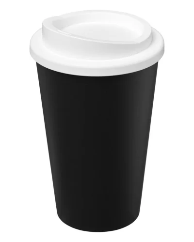 Americano Eco bicchiere 350 ml nero in PP riciclato con coperchio Nero / Bianco