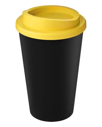 Americano Eco bicchiere 350 ml nero in PP riciclato con coperchio Nero / Giallo
