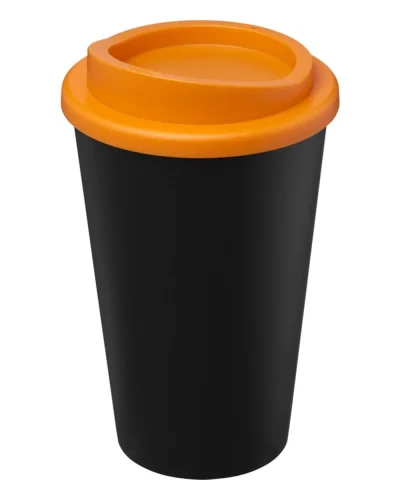 Americano Eco bicchiere 350 ml nero in PP riciclato con coperchio Nero / Arancio