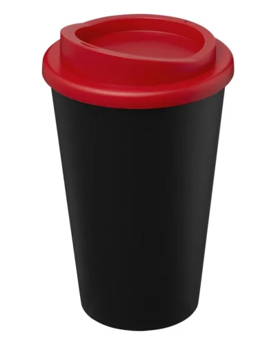 Americano Eco bicchiere 350 ml nero in PP riciclato con coperchio Nero / Rosso