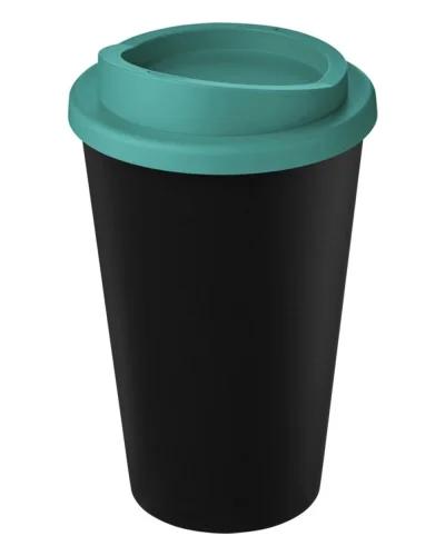 Americano Eco bicchiere 350 ml nero in PP riciclato con coperchio Nero / azzurro acqua
