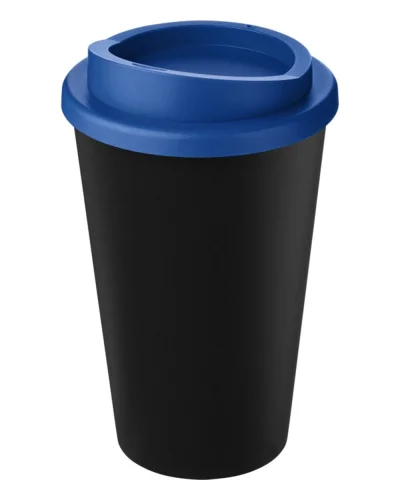 Americano Eco bicchiere 350 ml nero in PP riciclato con coperchio Nero / Blu medio