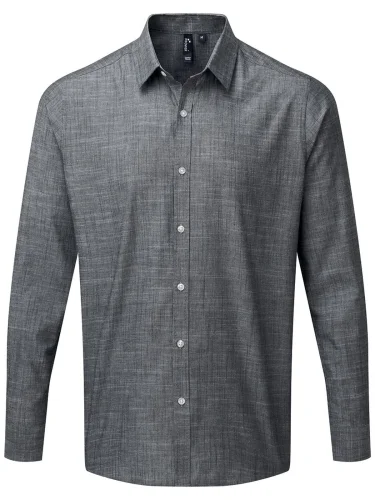 Camicia Uomo  Chambray Cotone Slub, Colletto Morbido Blu
