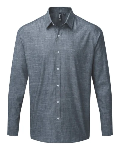 Camicia Uomo  Chambray Cotone Slub, Colletto Morbido Blu Indigo