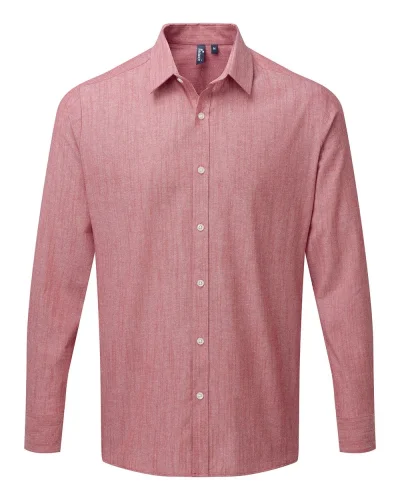 Camicia Uomo  Chambray Cotone Slub, Colletto Morbido Blu Red