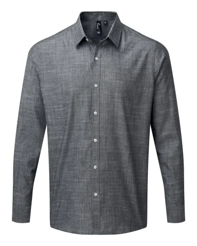 Camicia Uomo  Chambray Cotone Slub, Colletto Morbido Blu Grey