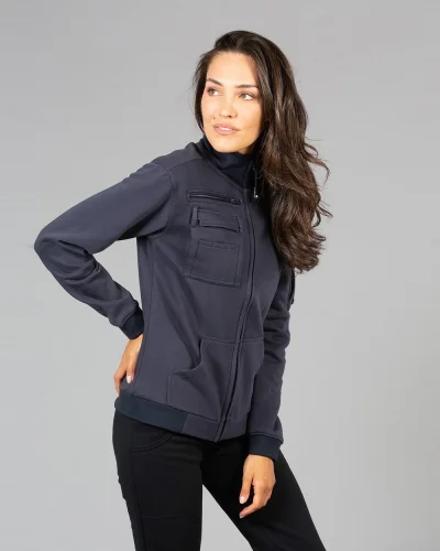 Felpa New Italy Lady donna, cotone 80%, zip lunga, tasche, regular