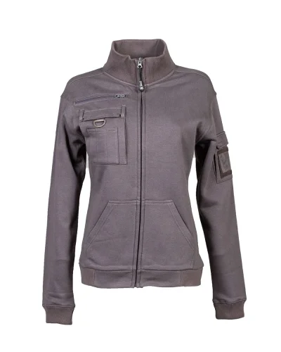 Felpa New Italy Lady donna, cotone 80%, zip lunga, tasche, regular Grey