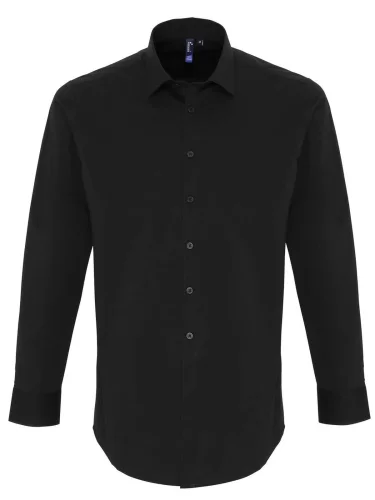 Men's Stretch Fit Cotton Poplin Long Sleeve Shirt Black