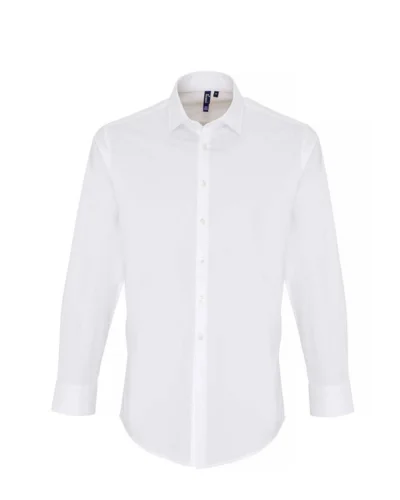 Men's Stretch Fit Cotton Poplin Long Sleeve Shirt White