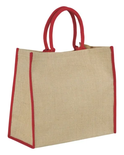 Borsa Shopper Juta e Cotone 18L Resistente 40x35x20cm Naturale Natural/Rosso