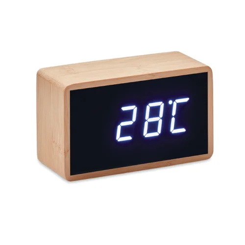 MIRI CLOCK Sveglia LED in bamboo naturale, display e termometro