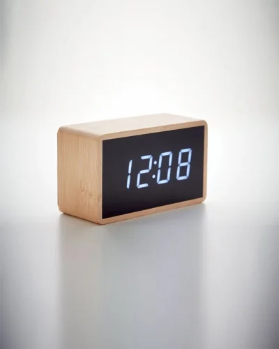 MIRI CLOCK Sveglia LED in bamboo naturale, display e termometro