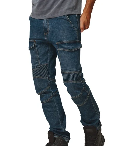 Jeans Biker Slim blu, tasche utility, tessuto stretch 340g