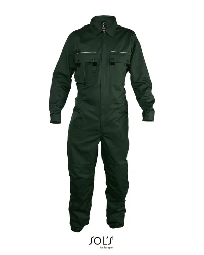 Tuta da lavoro, zip unica, 10 tasche, rifrangente Verde Bottiglia