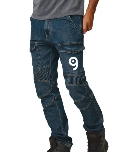 Jeans Biker Slim blu, tasche utility, tessuto stretch 340g