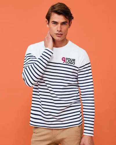 T-shirt uomo MATELÔT rigata, manica lunga, 100% cotone