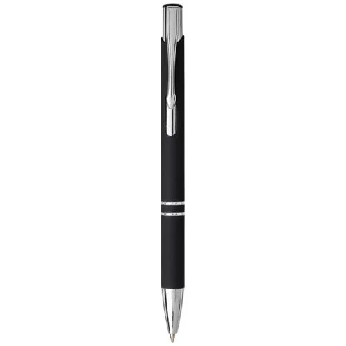 Penna a sfera Moneta nera soft touch in alluminio finiture cromate