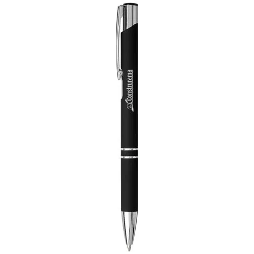 Penna a sfera Moneta nera soft touch in alluminio finiture cromate