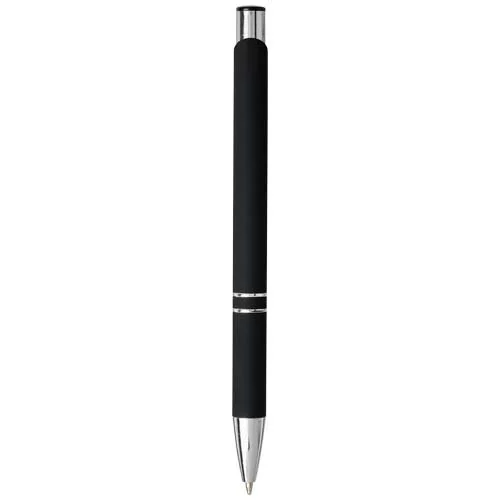 Penna a sfera Moneta nera soft touch in alluminio finiture cromate