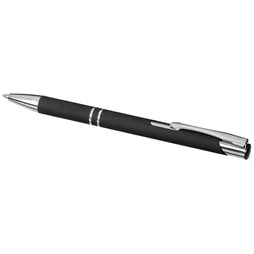 Penna a sfera Moneta nera soft touch in alluminio finiture cromate