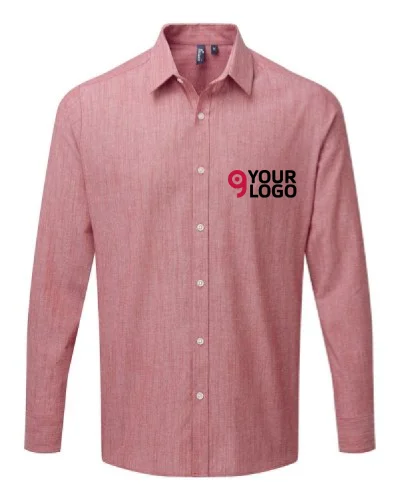 Camicia Uomo  Chambray Cotone Slub, Colletto Morbido Blu