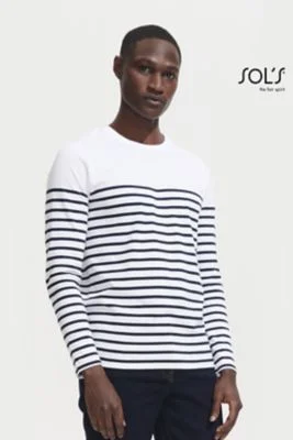 T-shirt uomo MATELÔT rigata, manica lunga, 100% cotone