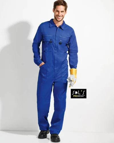 Tuta da lavoro, zip unica, 10 tasche, rifrangente