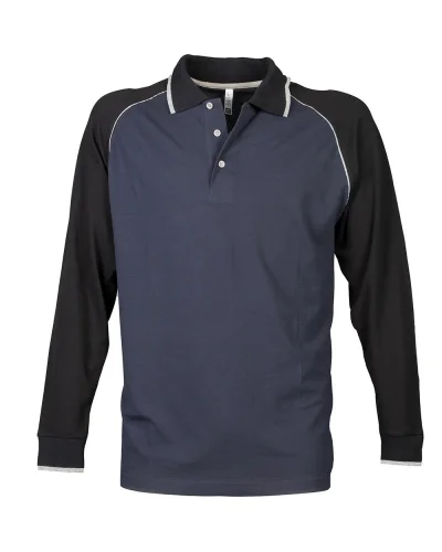 Polo Detroit manica lunga elasticizzata 95% cotone piping rifrangente Navy/Black