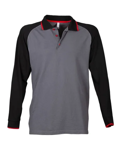Polo Detroit manica lunga elasticizzata 95% cotone piping rifrangente Grey/Black