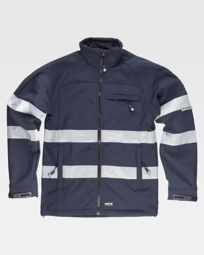 Giacca Workshell uomo, chiusura zip, riflettente, cotone NAVY
