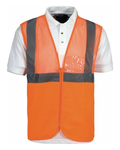 Gilet alta visibilità rete, cerniera, EN ISO 20471 CL1 ORANGE