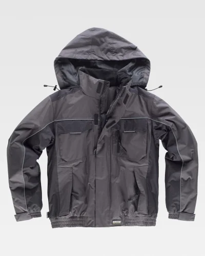 Giubbotto con cappuccio, dettagli riflettenti da uomo DARK GREY / BLACK