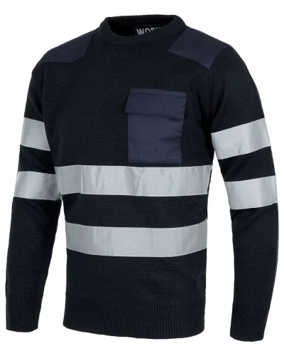 Maglione acrilico riflettente con girocollo rinforzato NAVY