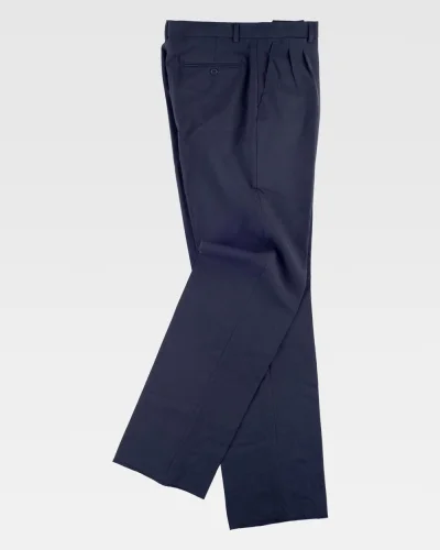 Pantaloni uomo  blu con pinces, fondo dritto in poliestere