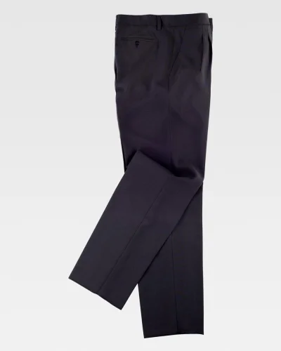 Pantaloni uomo  blu con pinces, fondo dritto in poliestere