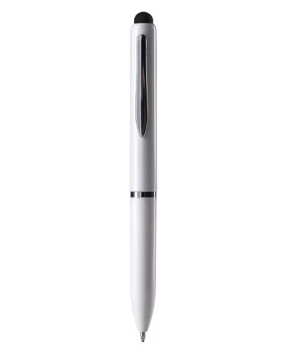 Penna a sfera touch screen plastica nera con clip metallo Bianco