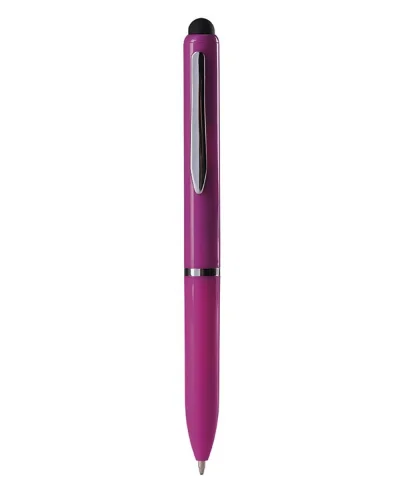 Penna a sfera touch screen plastica nera con clip metallo Fucsia