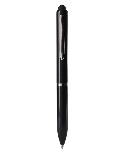 Penna a sfera touch screen plastica nera con clip metallo Nero