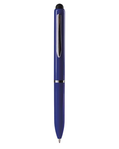 Penna a sfera touch screen plastica nera con clip metallo Blu